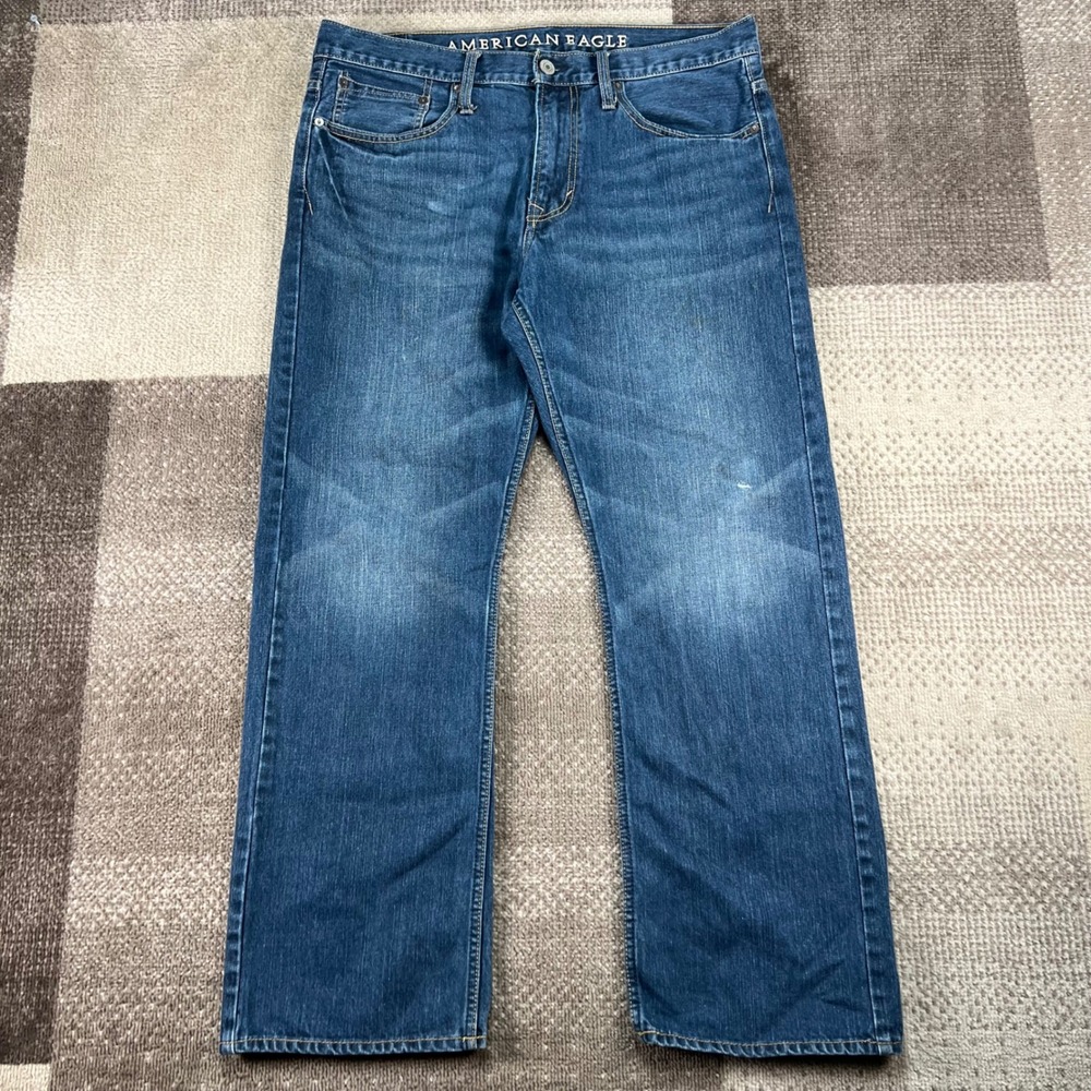 American Eagle Relaxed Fit Jeans Mens 34x30 Blue Denim Whiskering